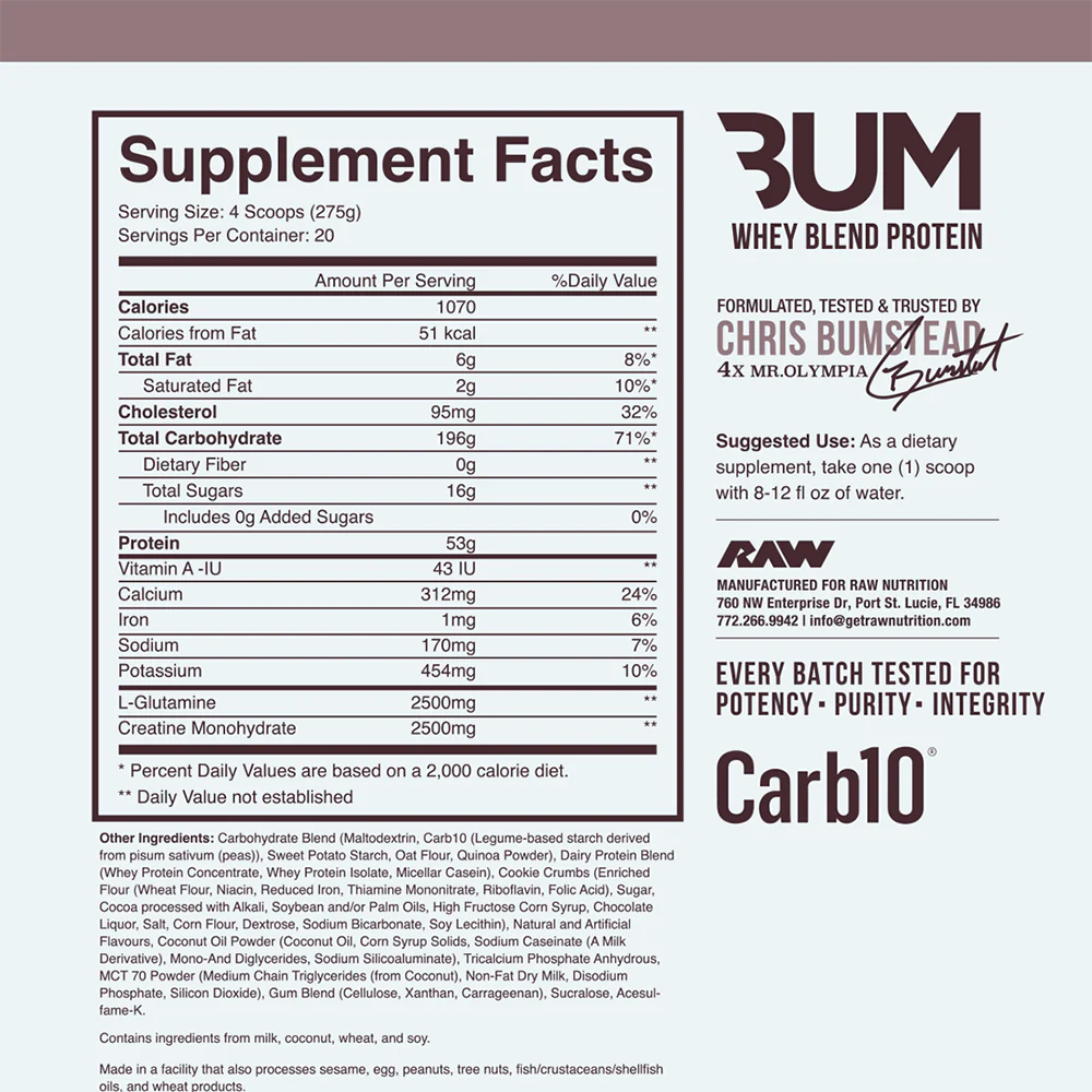 Raw CBum Mass Gainer 12 lbs